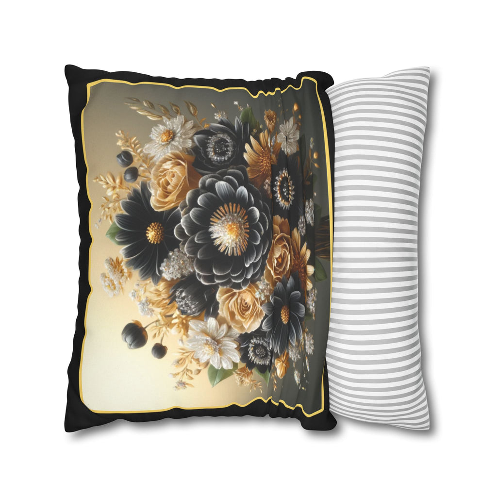 Black & gold (with golden outline) - Suede Square Pillowcase