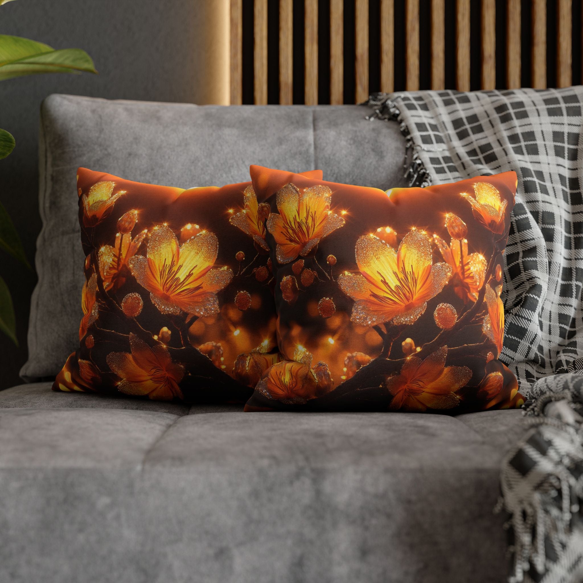 Yellow flowers in sunset - Polyester Square Pillowcase