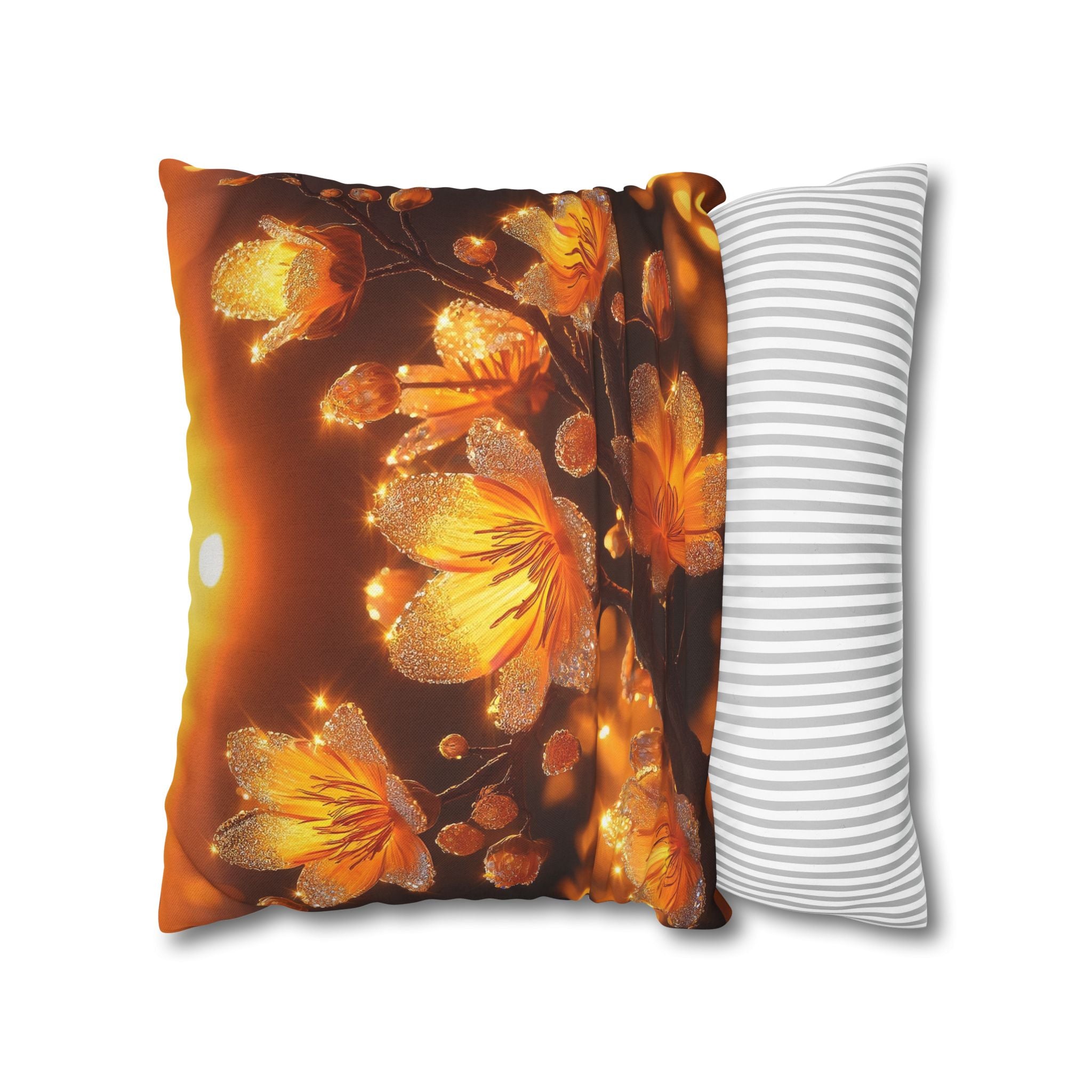 Yellow flowers in sunset - Polyester Square Pillowcase