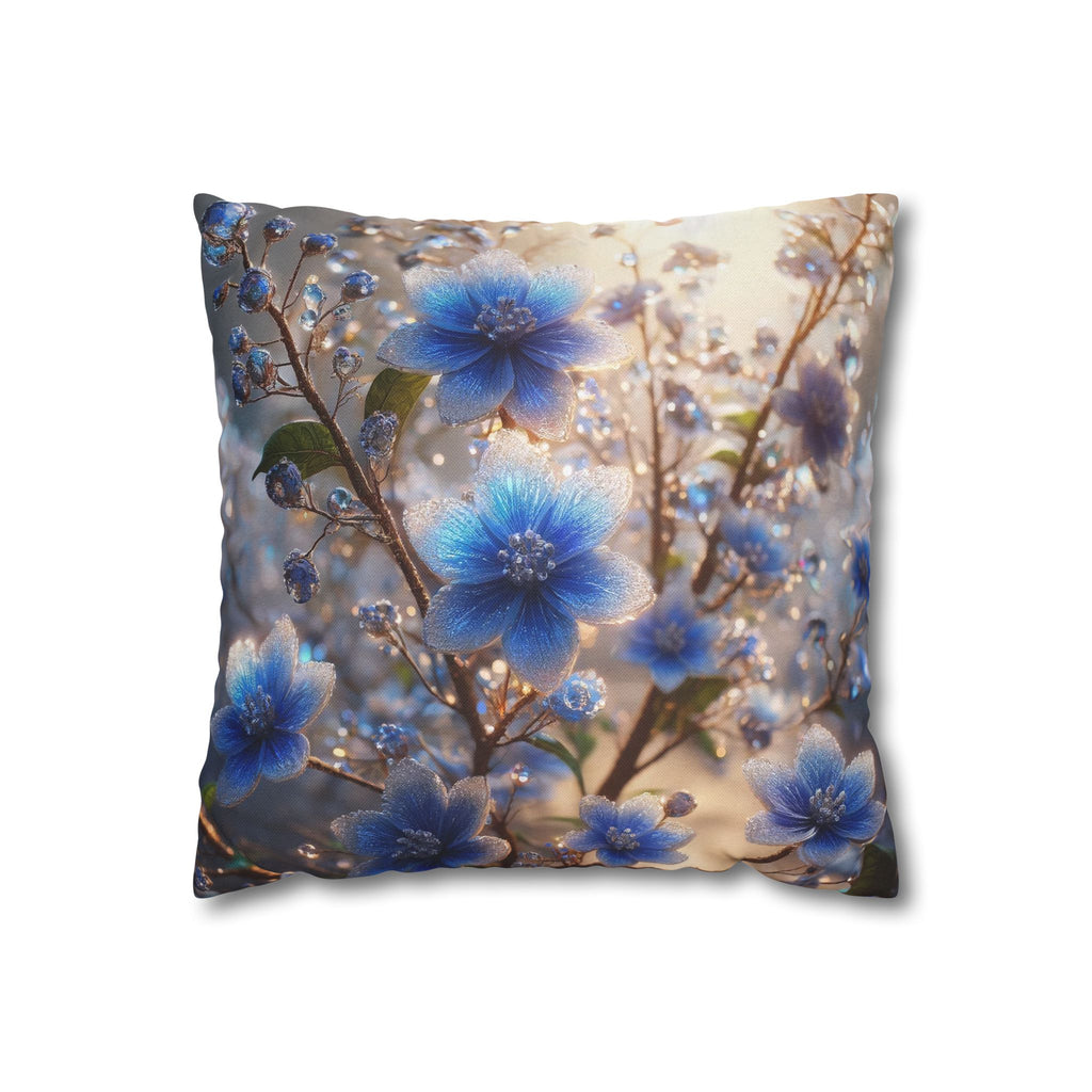 Blue, diamond flowers (4) - Polyester Square Pillowcase