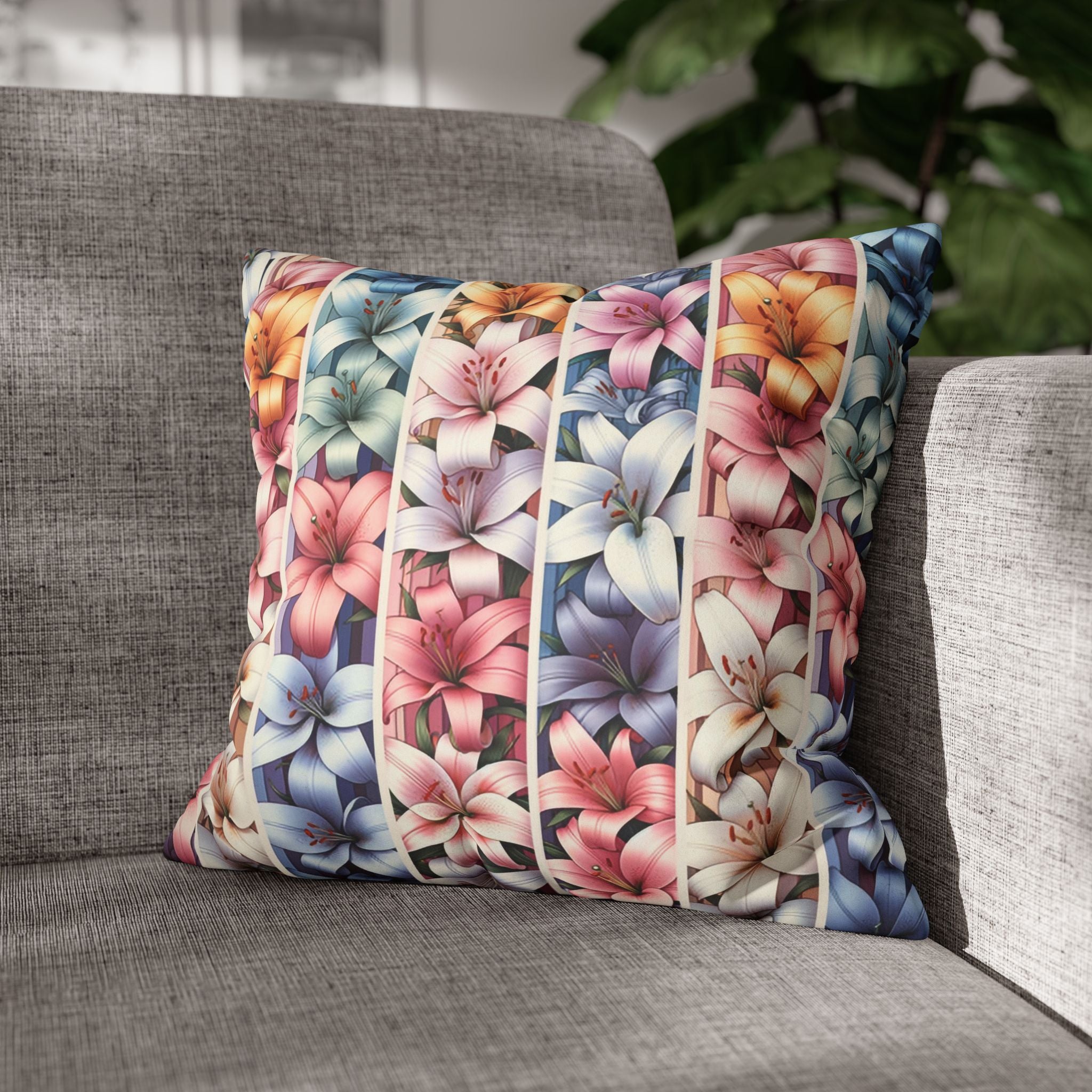 Lilies (in lines)- Suede Square Pillowcase