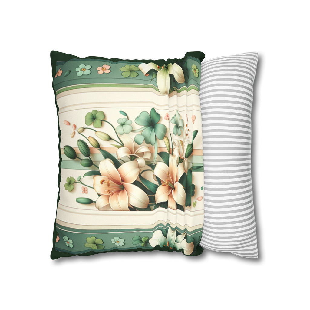 Green and white lilies - Suede Square Pillowcase
