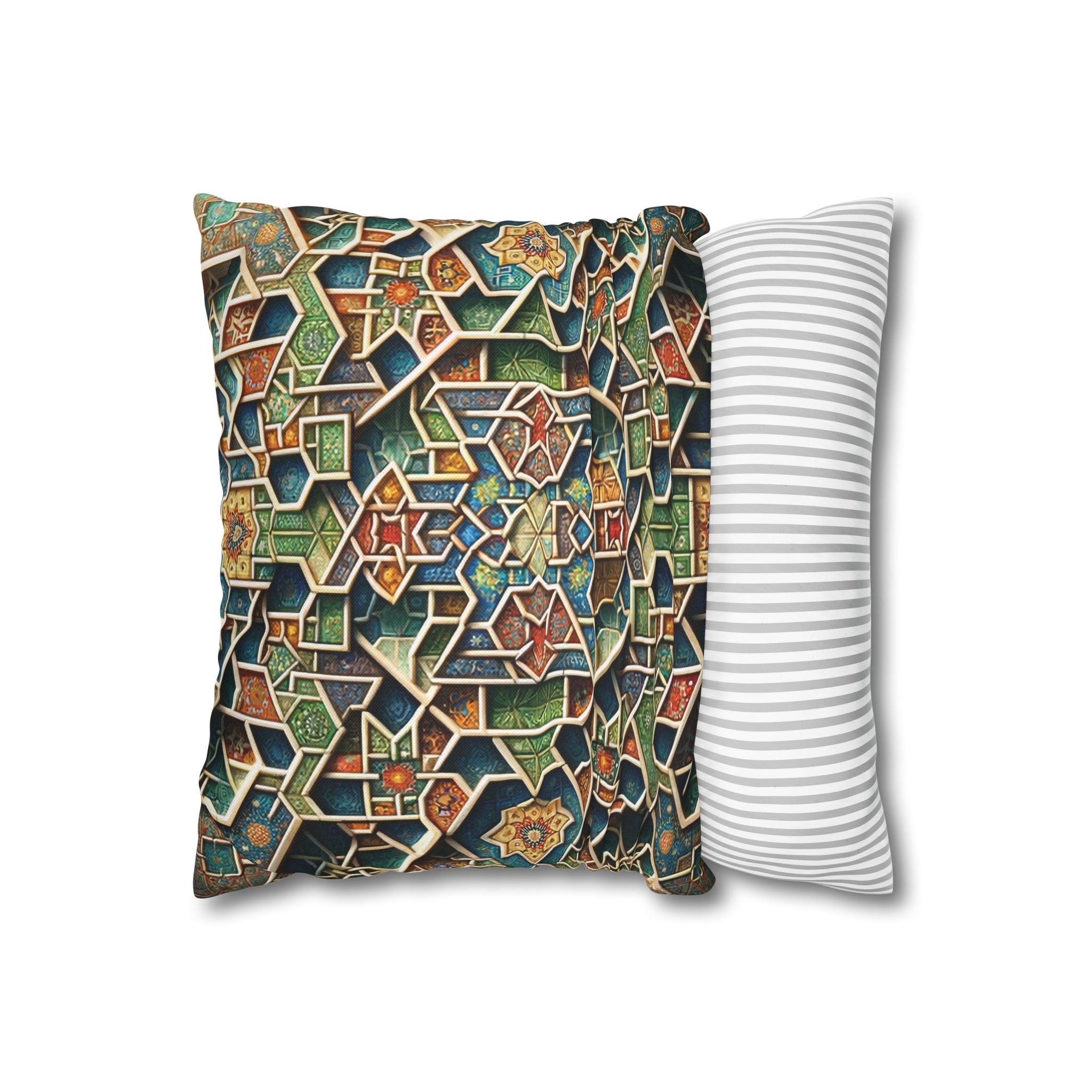 Persian art, orange-green - Polyester Square Pillowcase