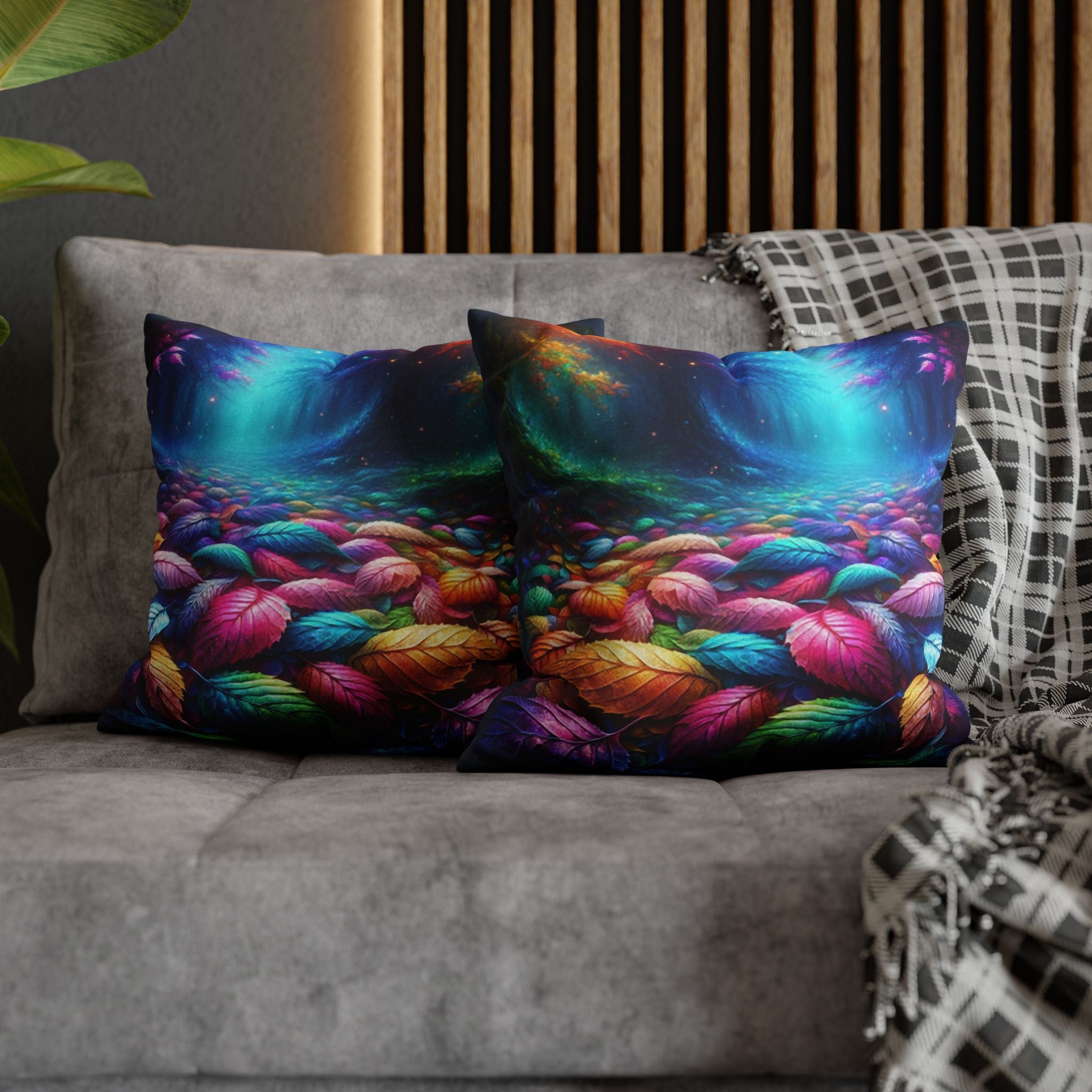 Magical Leaves in a forest-  Polyester Square Pillowcase