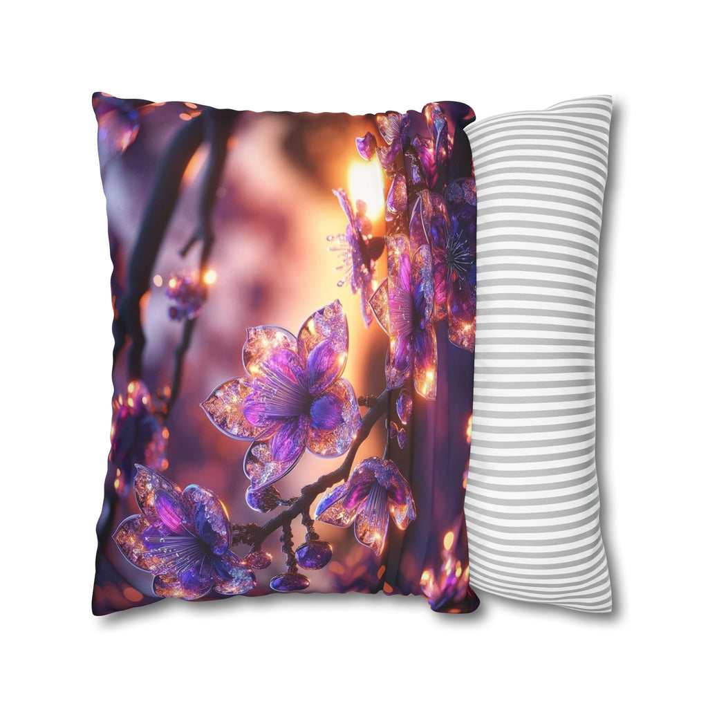 Purple crystal flowers - Suede Square Pillowcase