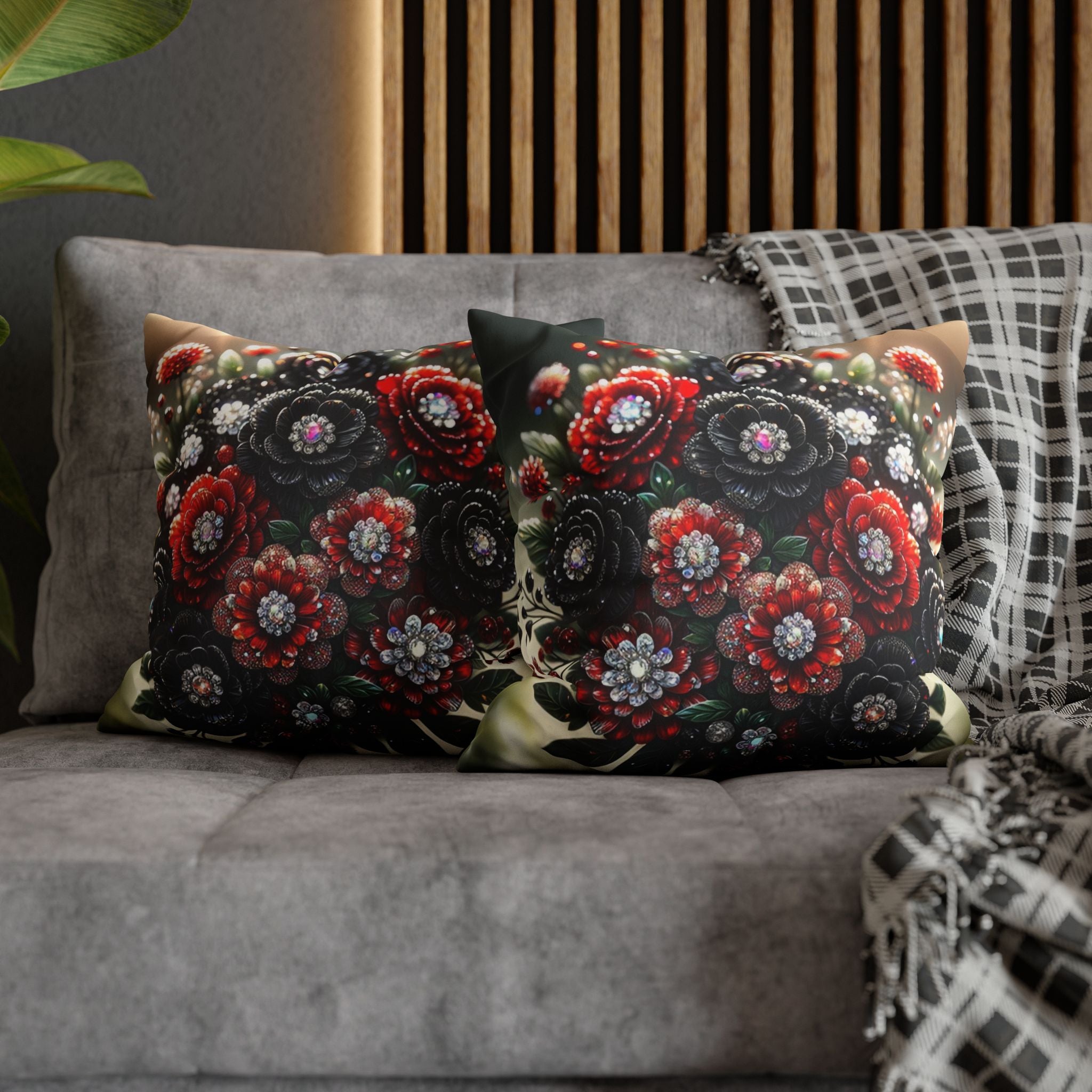 Bouquet with Black and Red flowers- Suede Square Pillowcase