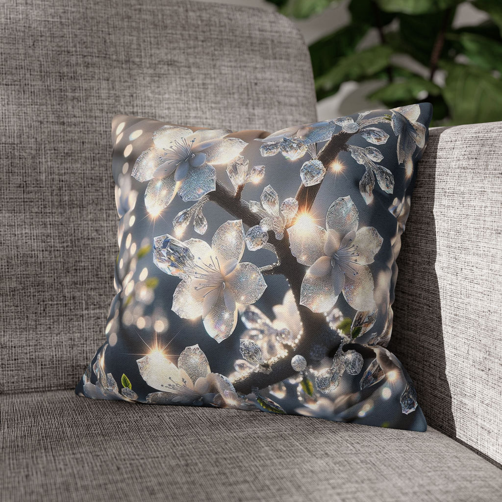 Silver-coloured flowers on grey background - Polyester Square Pillowcase