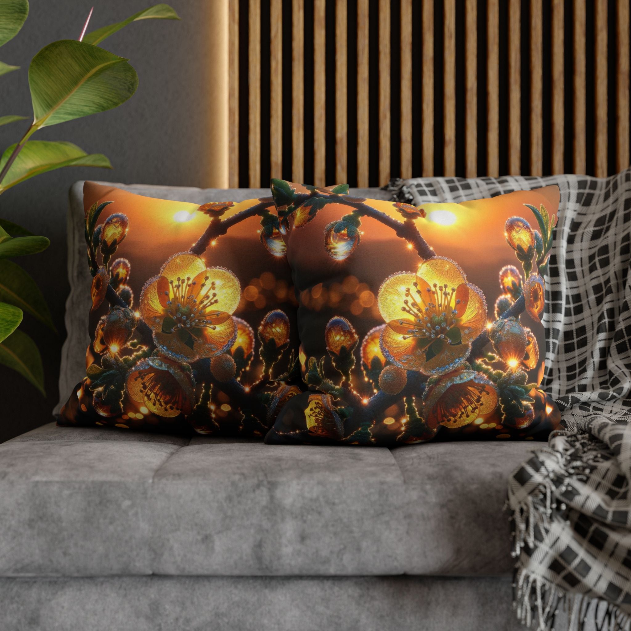 Yellow diamond-like flowers - Polyester Square Pillowcase