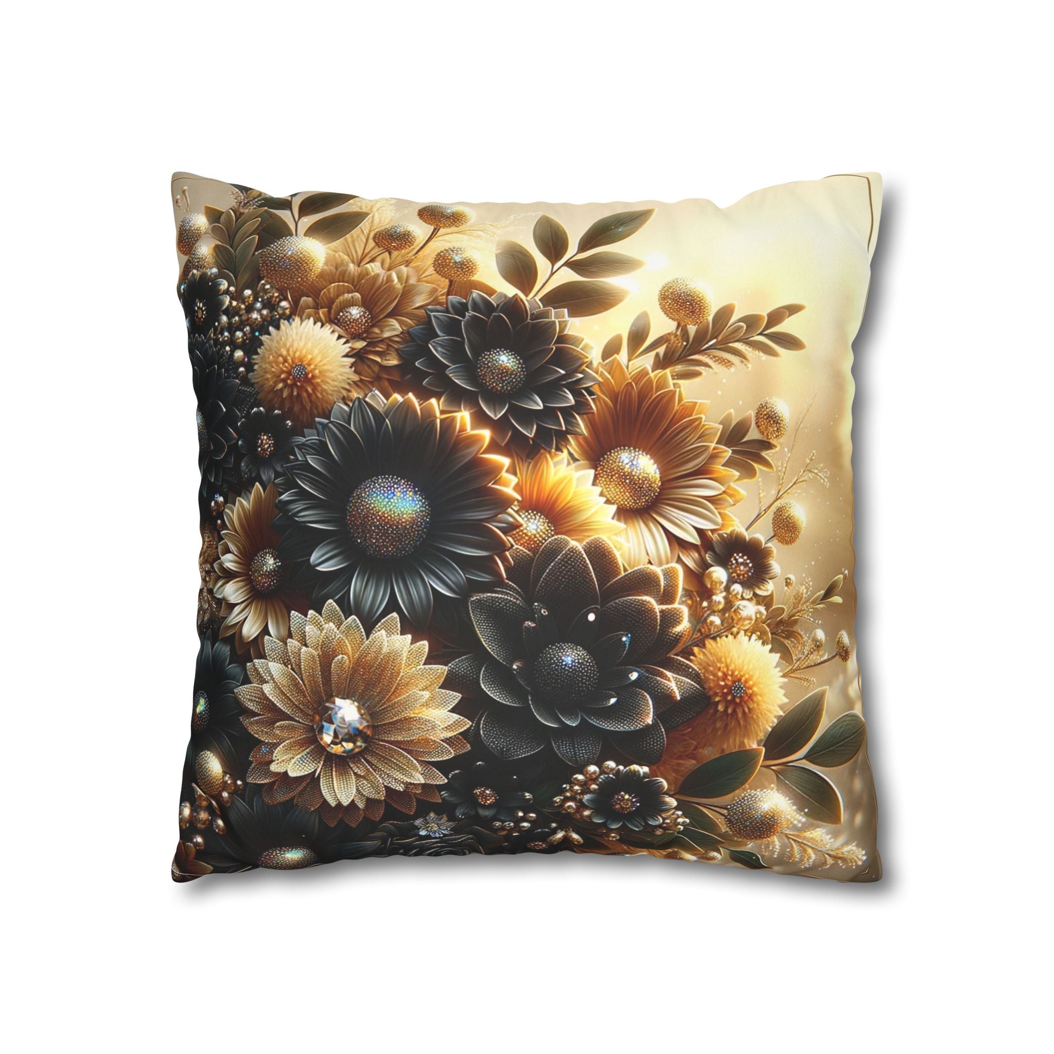 Black and golden Bouquet (with golden background) - Suede Square Pillowcase