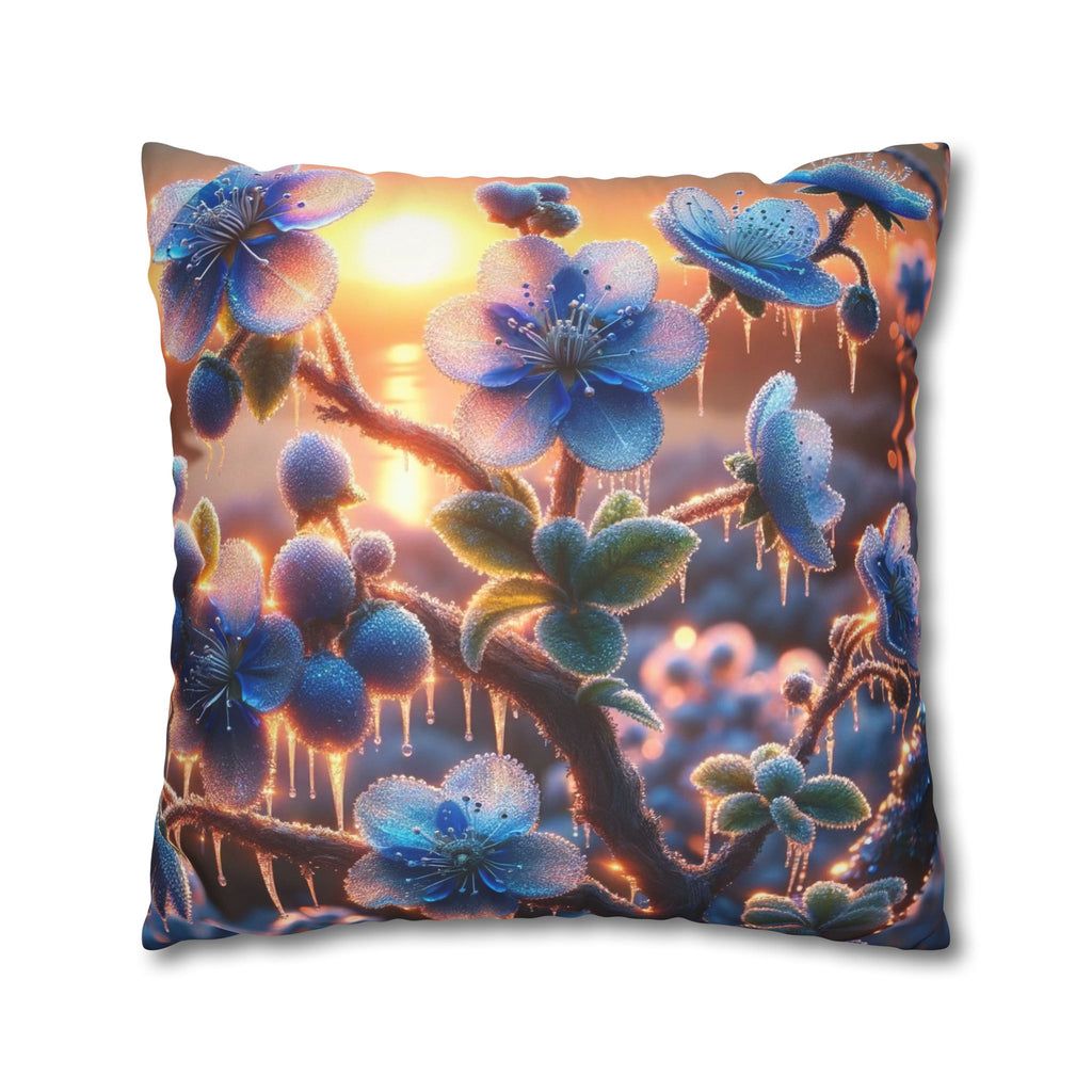 Blue, diamond flowers (in sun set) - Suede Square Pillowcase