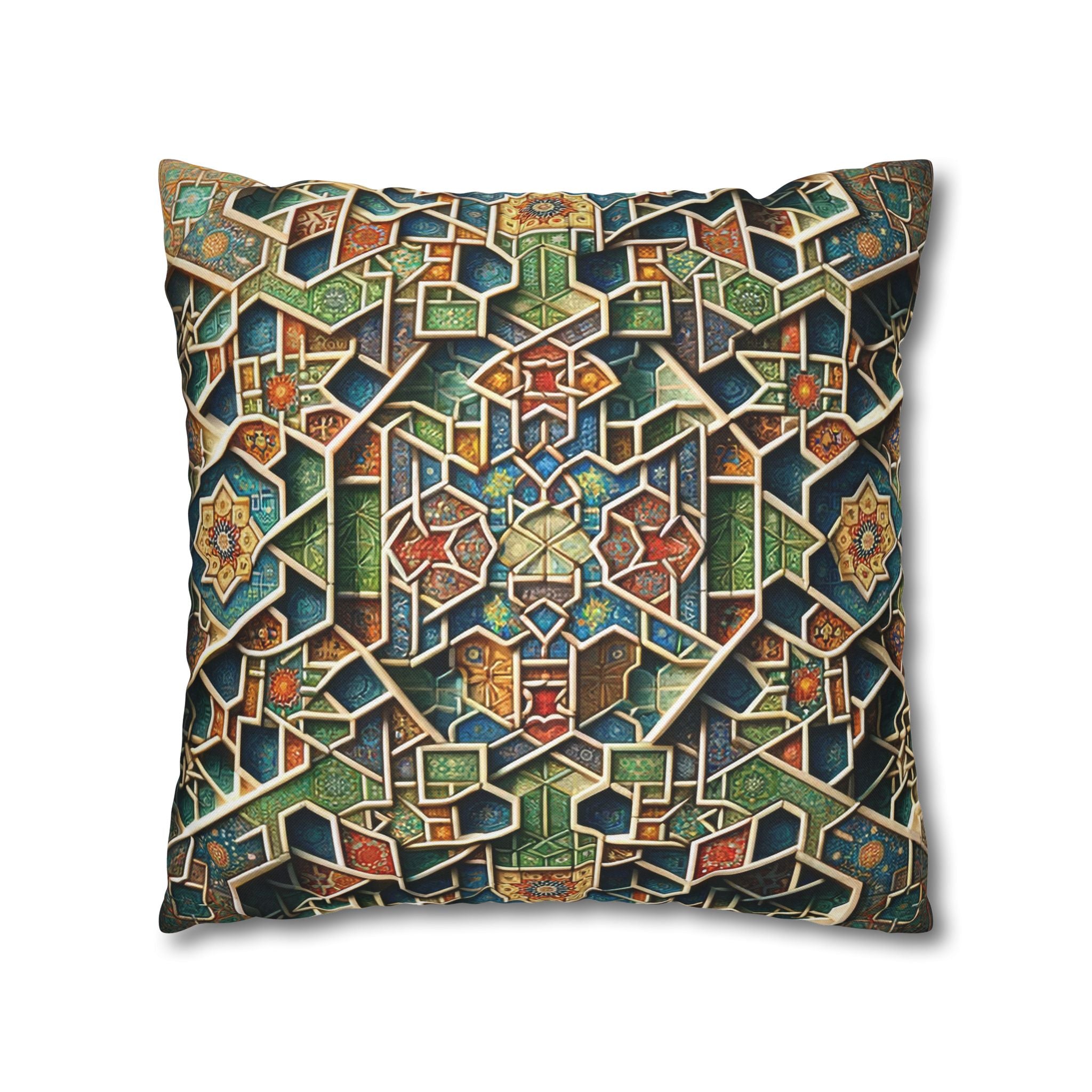 Persian art, orange-green - Polyester Square Pillowcase