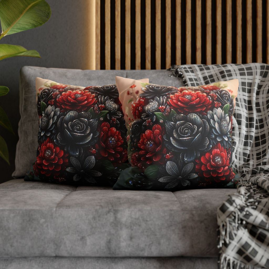 Bouquet with Black and Red flowers - Suede Square Pillowcase