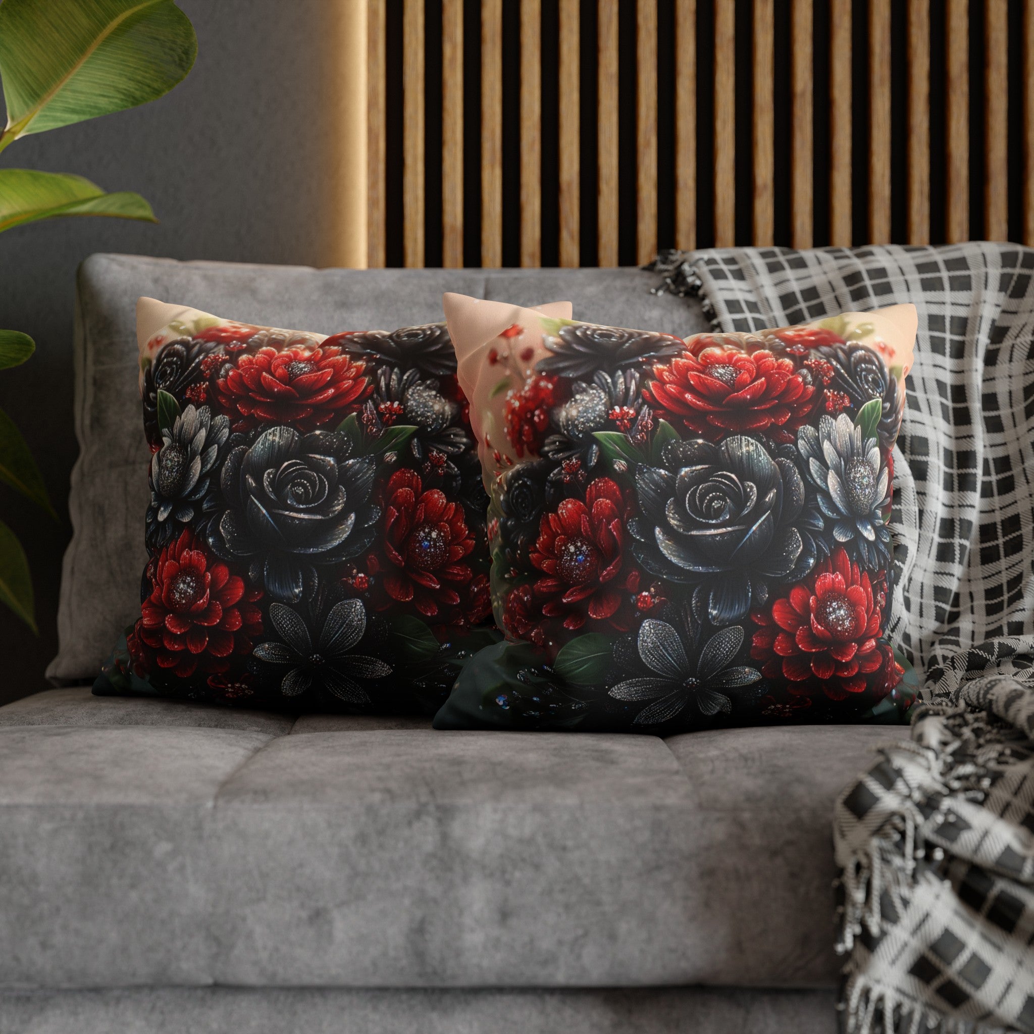 Bouquet with Black and Red flowers - Suede Square Pillowcase