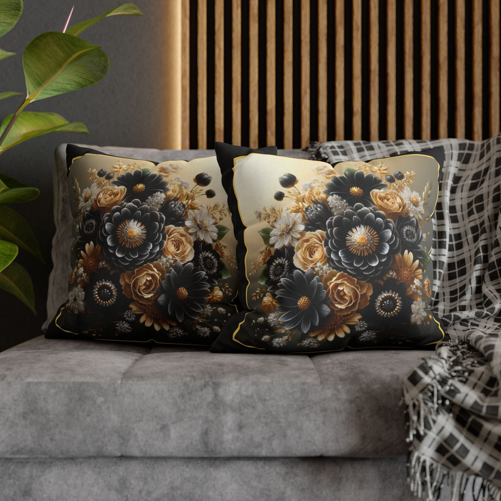 Black and Golden Bouquet (1) - Polyester Square Pillowcase
