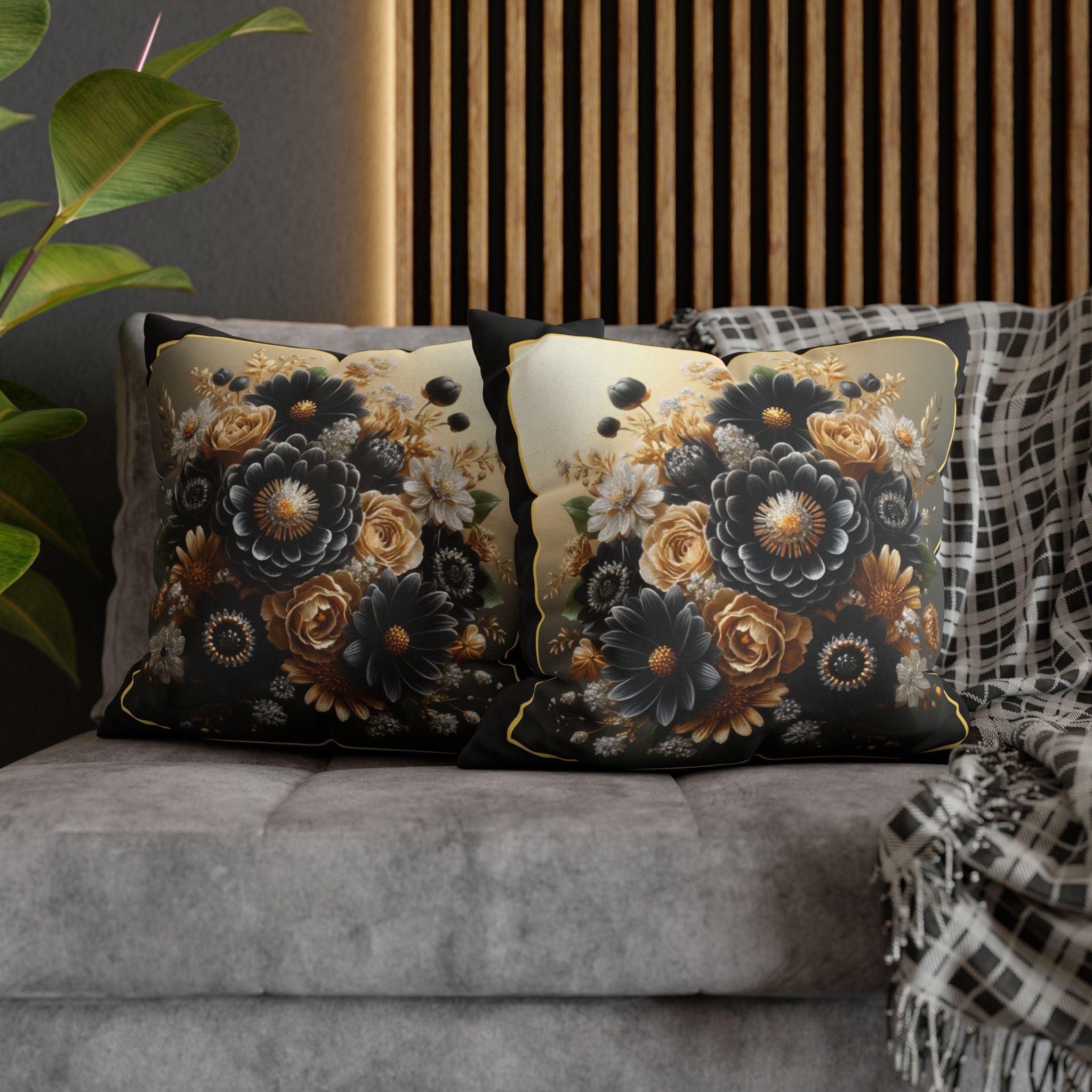 Black and Golden Bouquet (1) - Polyester Square Pillowcase