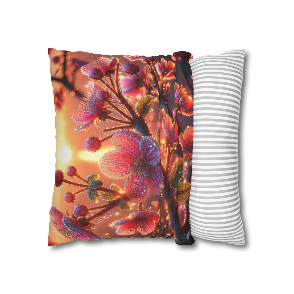 Multiple sized Pink flowers - Polyester Square Pillowcase