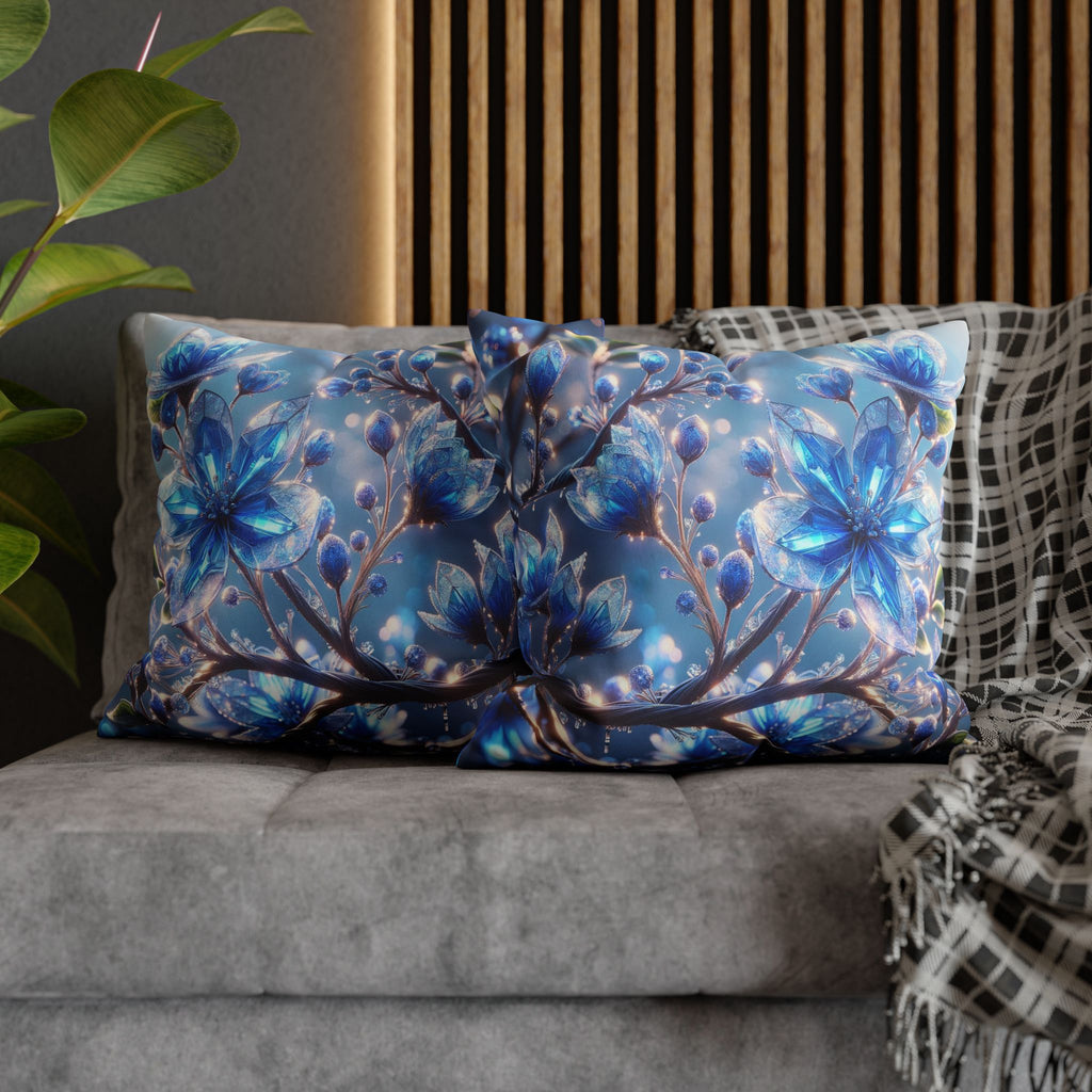 Blue, diamond flowers (with blue background) - Suede Square Pillowcase