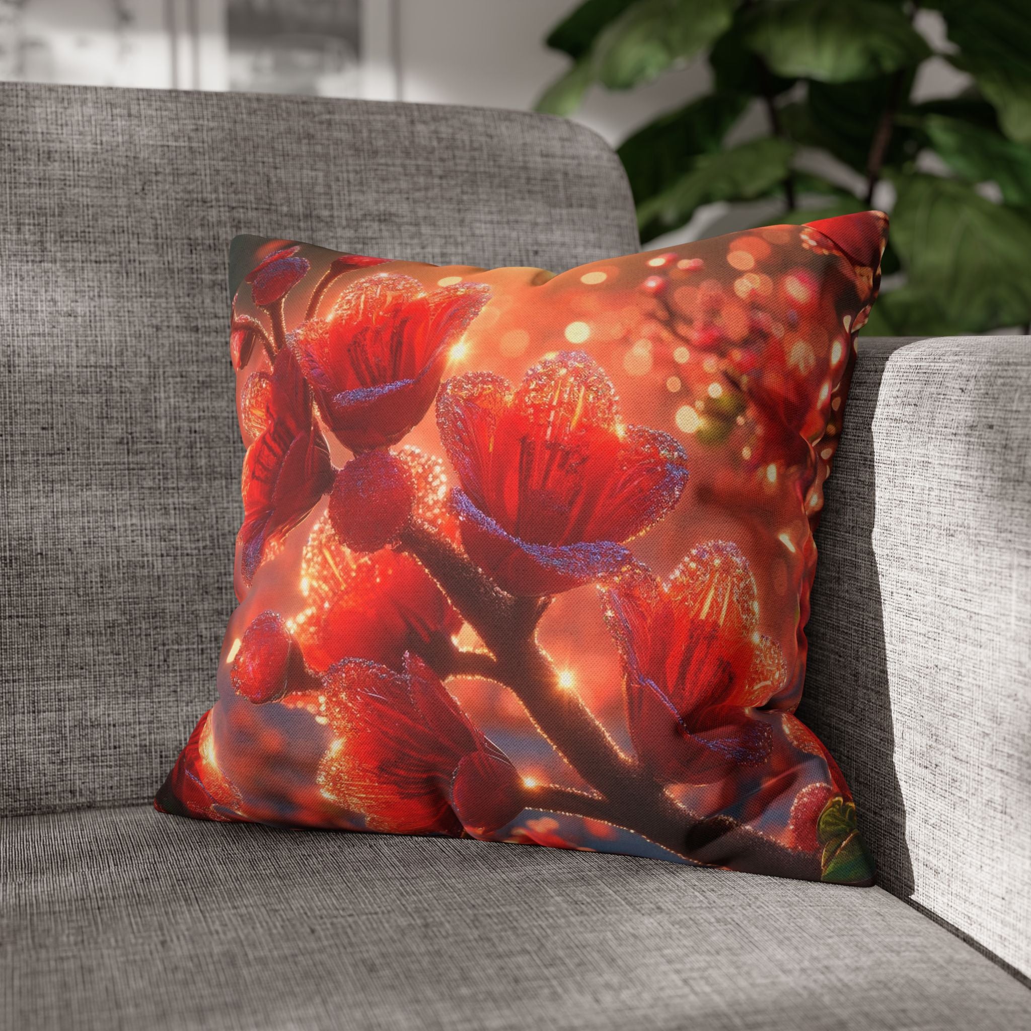 Red-diamond flowers (on red background) -  Polyester Square Pillowcase