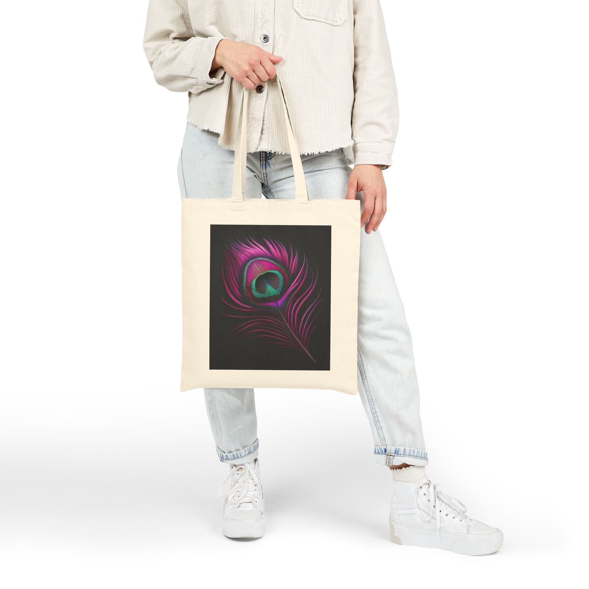 Vibrant Peacock Feather - Cotton Canvas Tote Bag