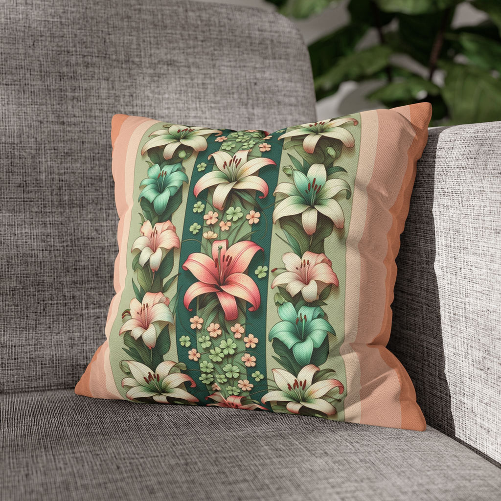 Lilies on peach background - Polyester Square Pillowcase