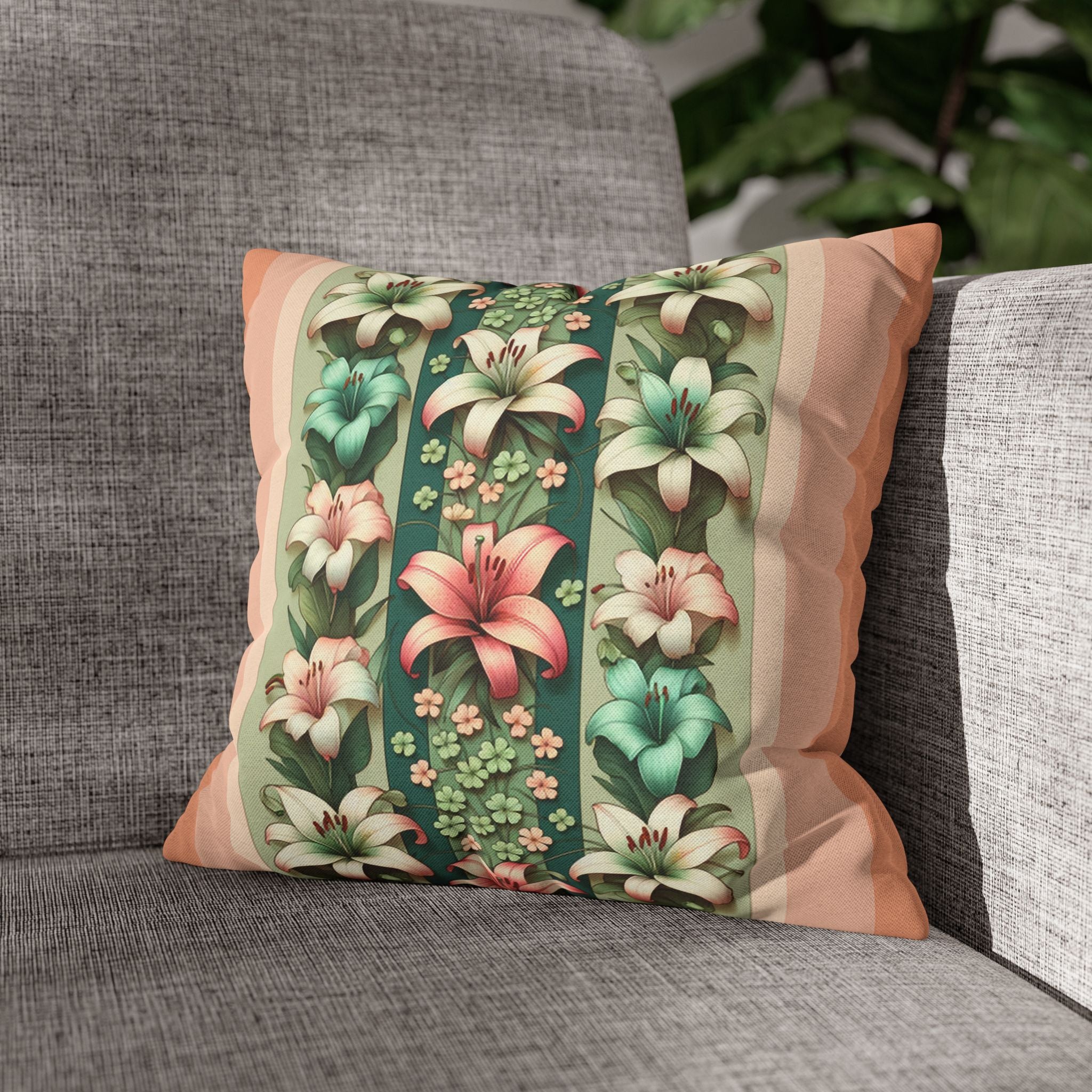 Lilies on peach background - Polyester Square Pillowcase