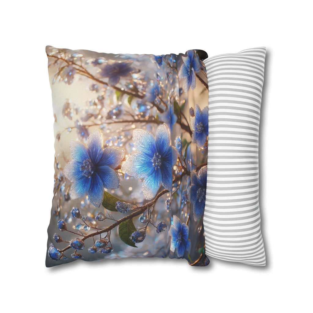 Blue, diamond flowers (4) - Polyester Square Pillowcase
