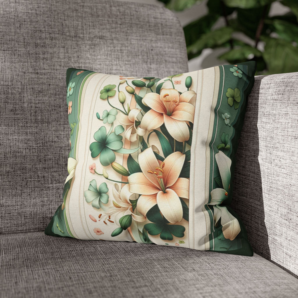 Green & peach coloured lilies - Polyester Square Pillowcase