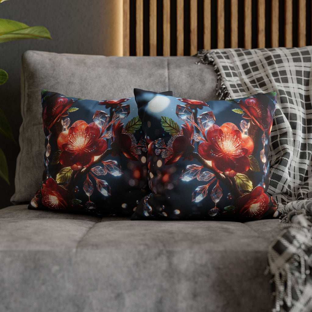 Red flowers in the night - Polyester Square Pillowcase