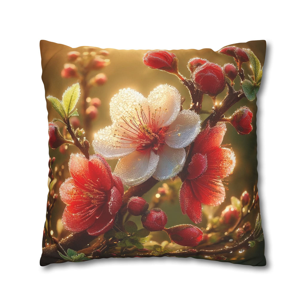 Bright red and white flowers - Suede Square Pillowcase