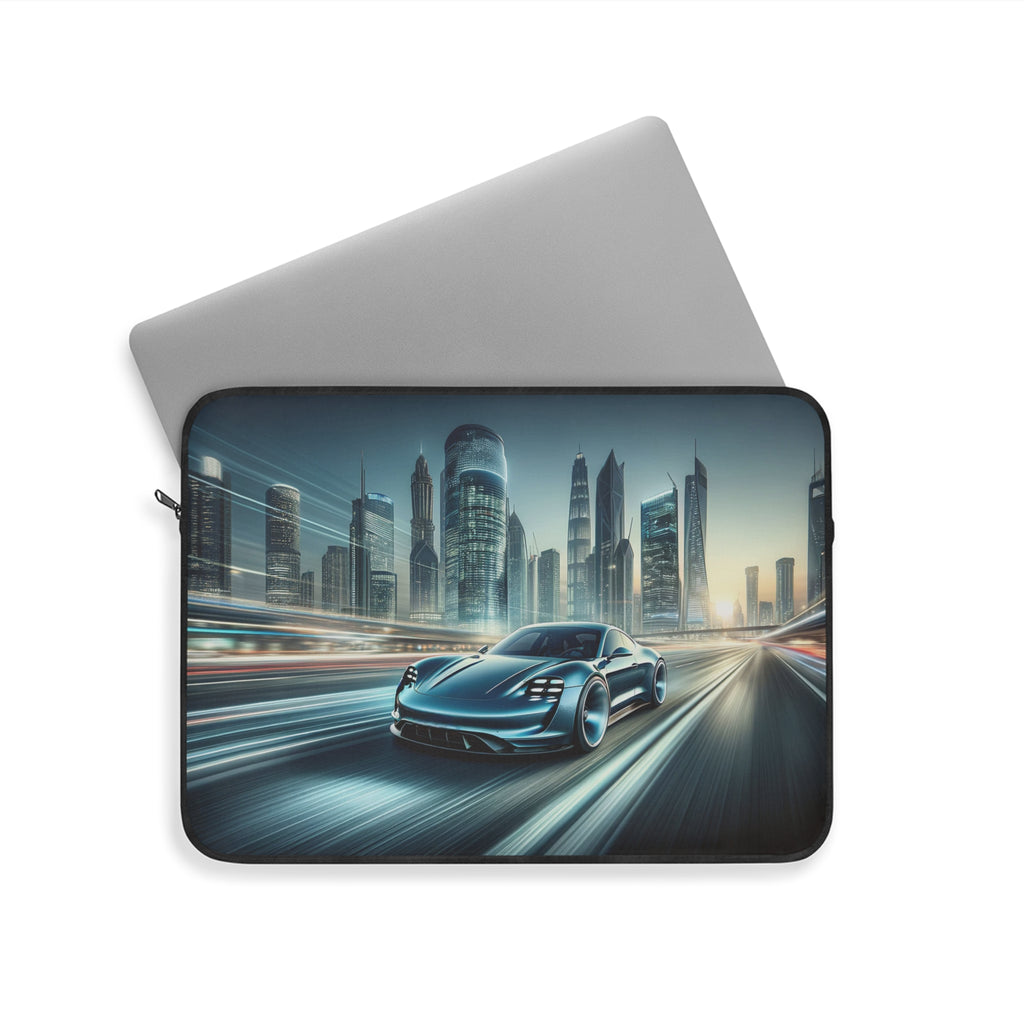 Blue car on the road - Laptop Sleeve