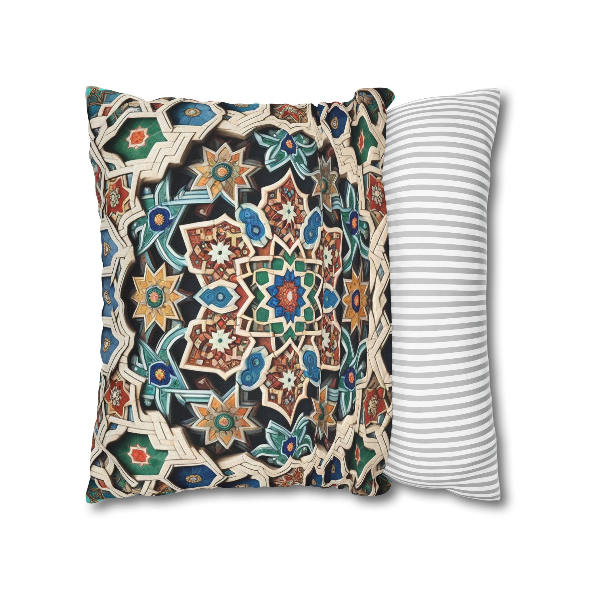 Persian Art , orange-blue - Polyester Square Pillowcase
