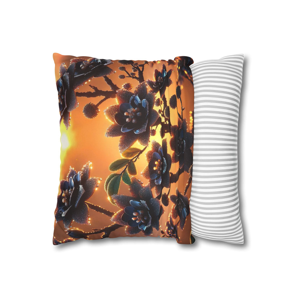 Black flowers in sunset- Suede Square Pillowcase