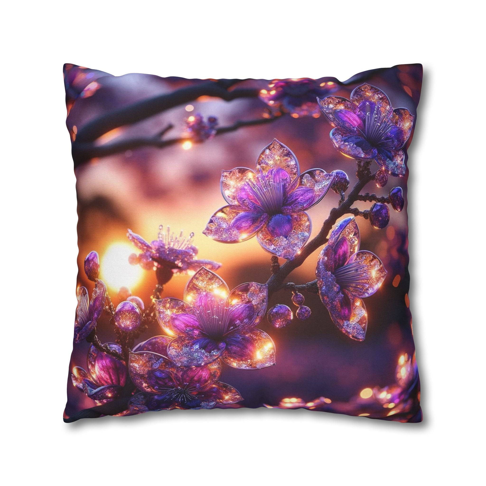 Purple diamond flowers (in sunset) - Polyester Square Pillowcase