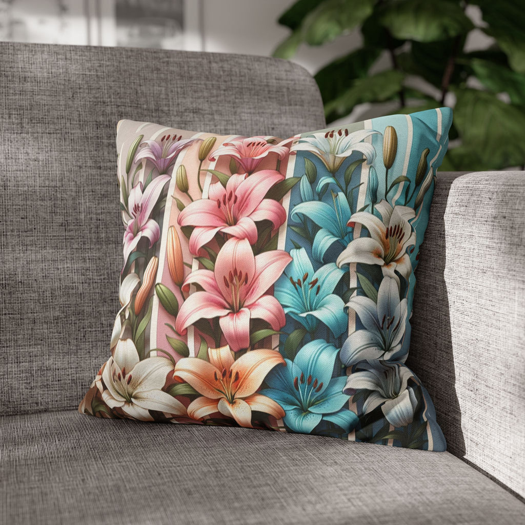 Colourful Lilies in line - Polyester Square Pillowcase