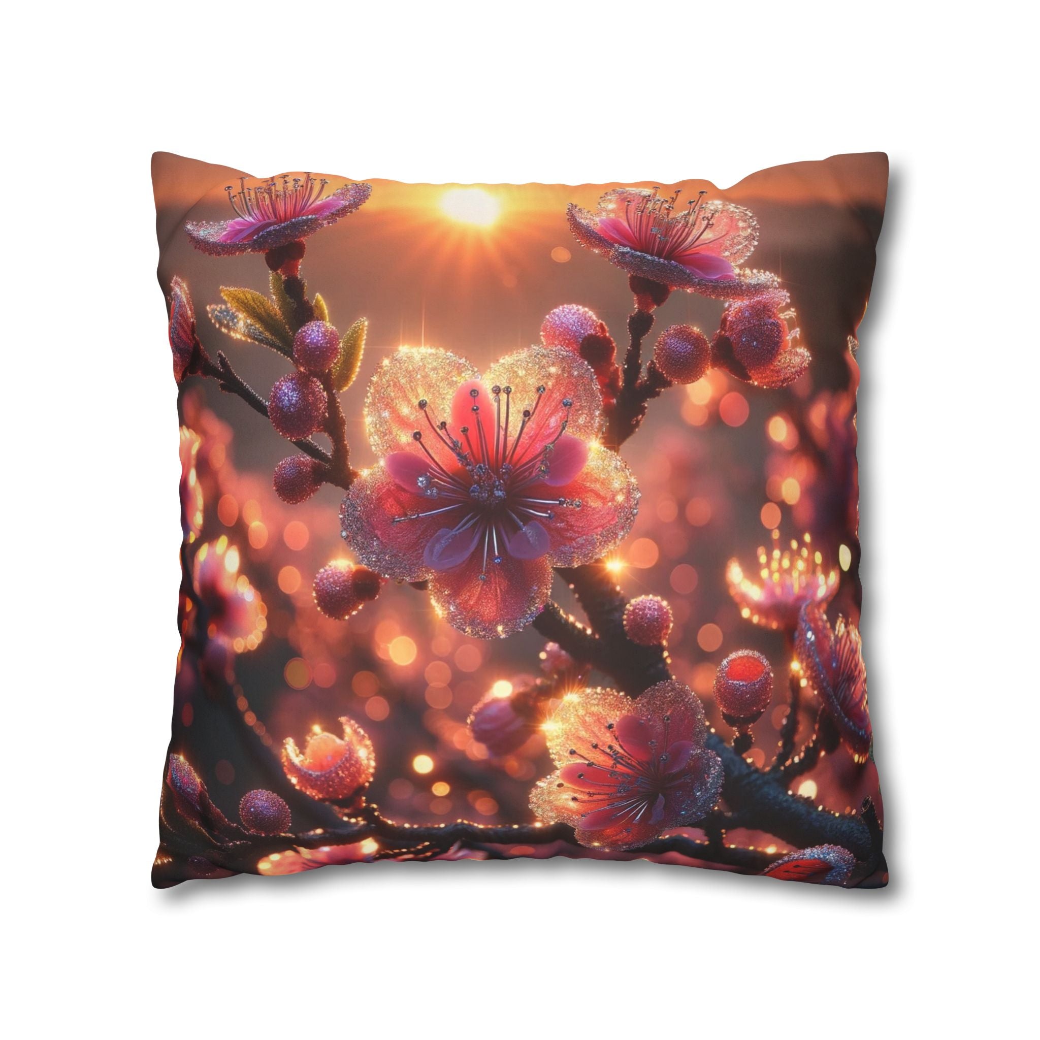 Pink diamond flowers (in sunset) - Suede Square Pillowcase