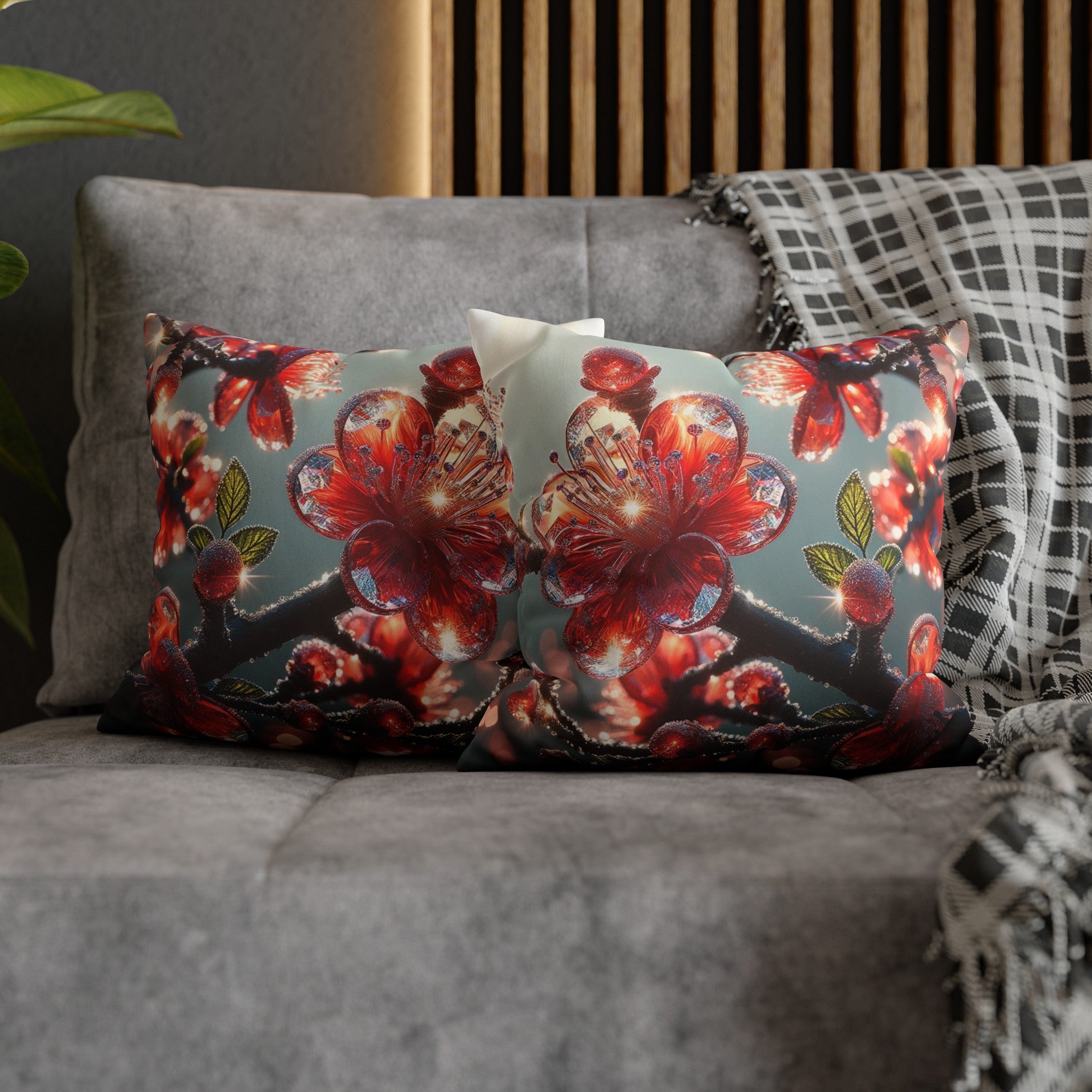 Red diamond flowers (1) - Suede Square Pillowcase