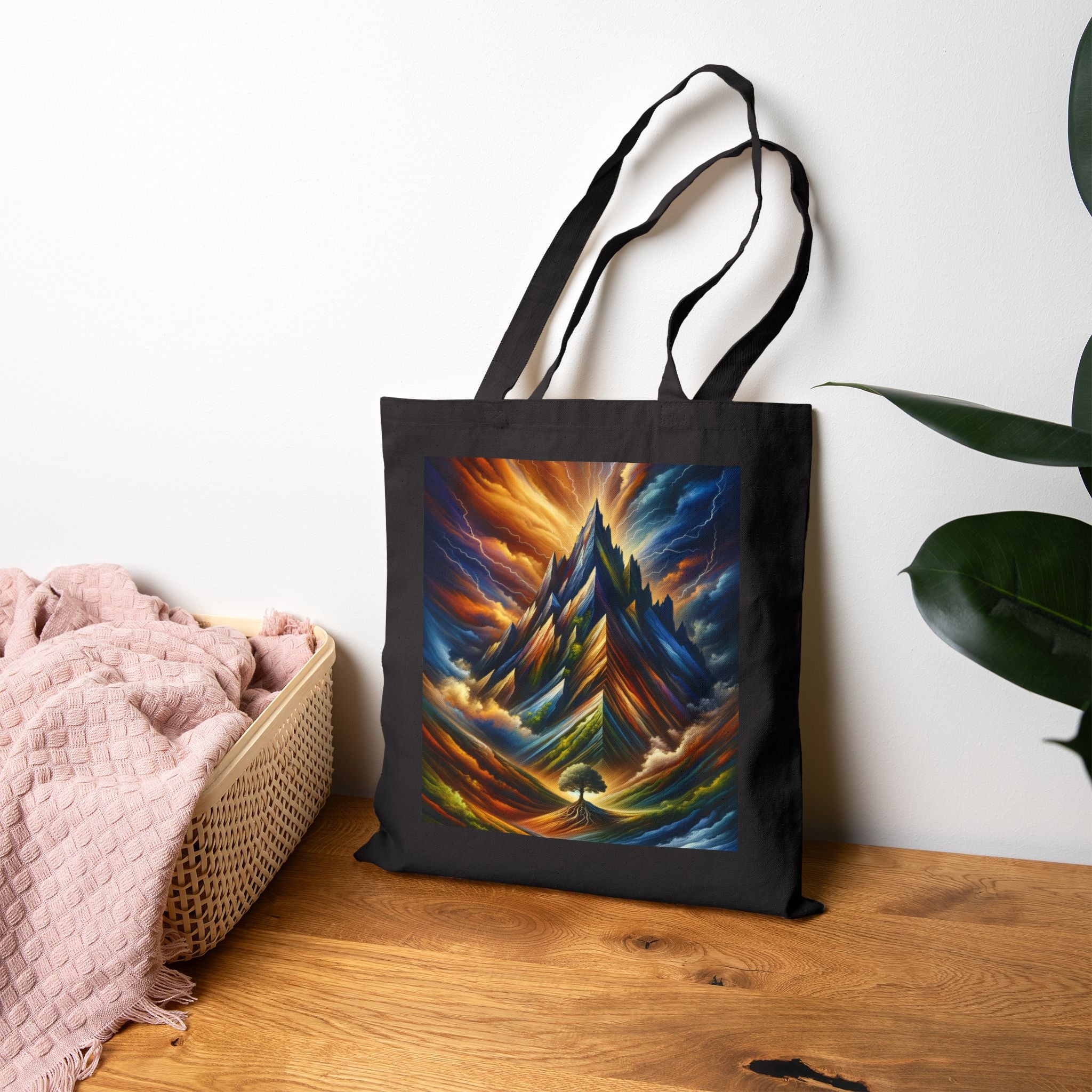 Vibrant Mountain Art Tote Bag, Eco-Friendly Canvas Bag, Reusable Shopping Tote, Gift for Nature Lovers, Art Lovers' Tote