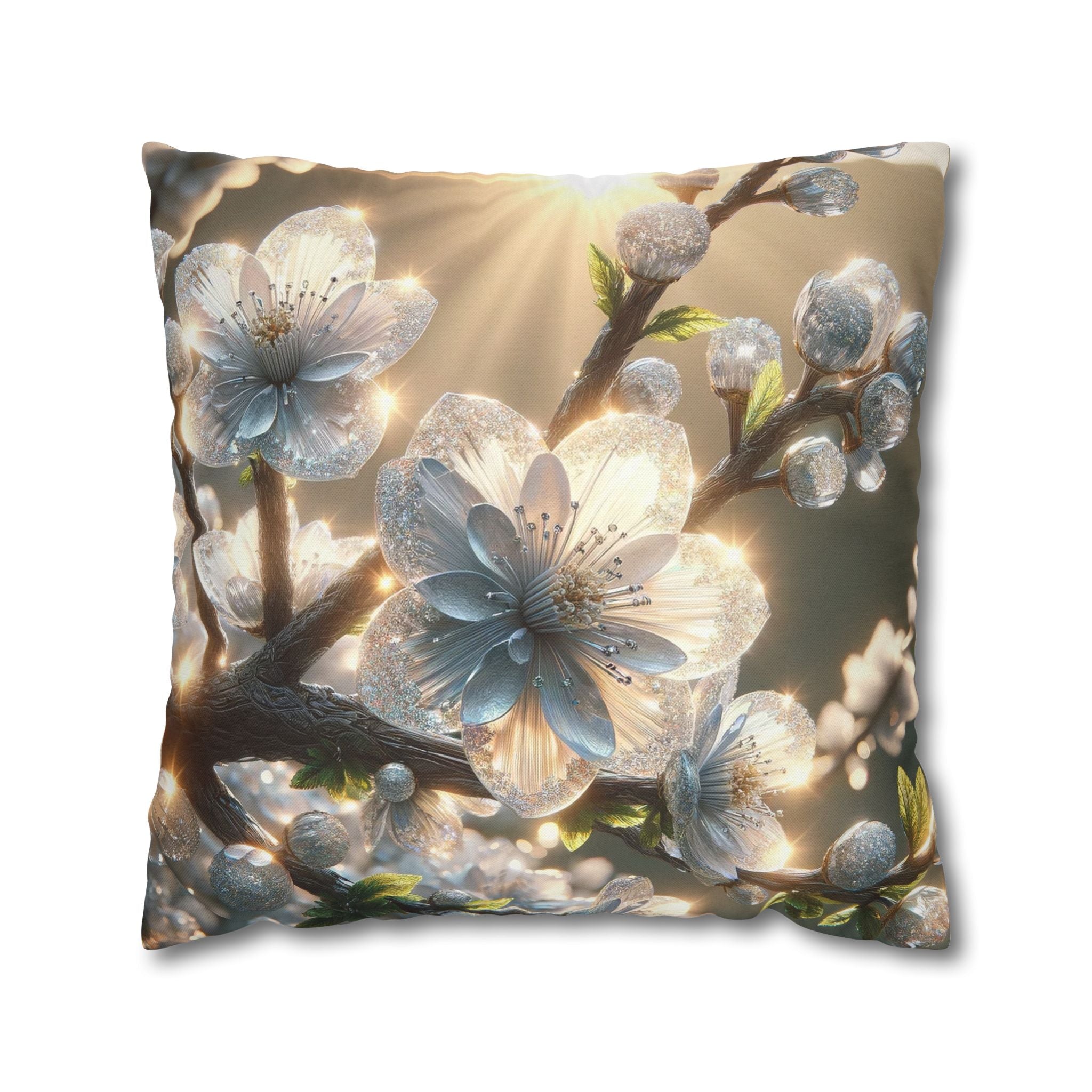 Silver-white diamond flowers - Polyester Square Pillowcase