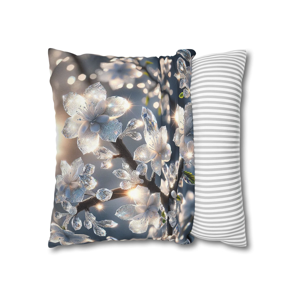Silver-coloured flowers on grey background - Polyester Square Pillowcase