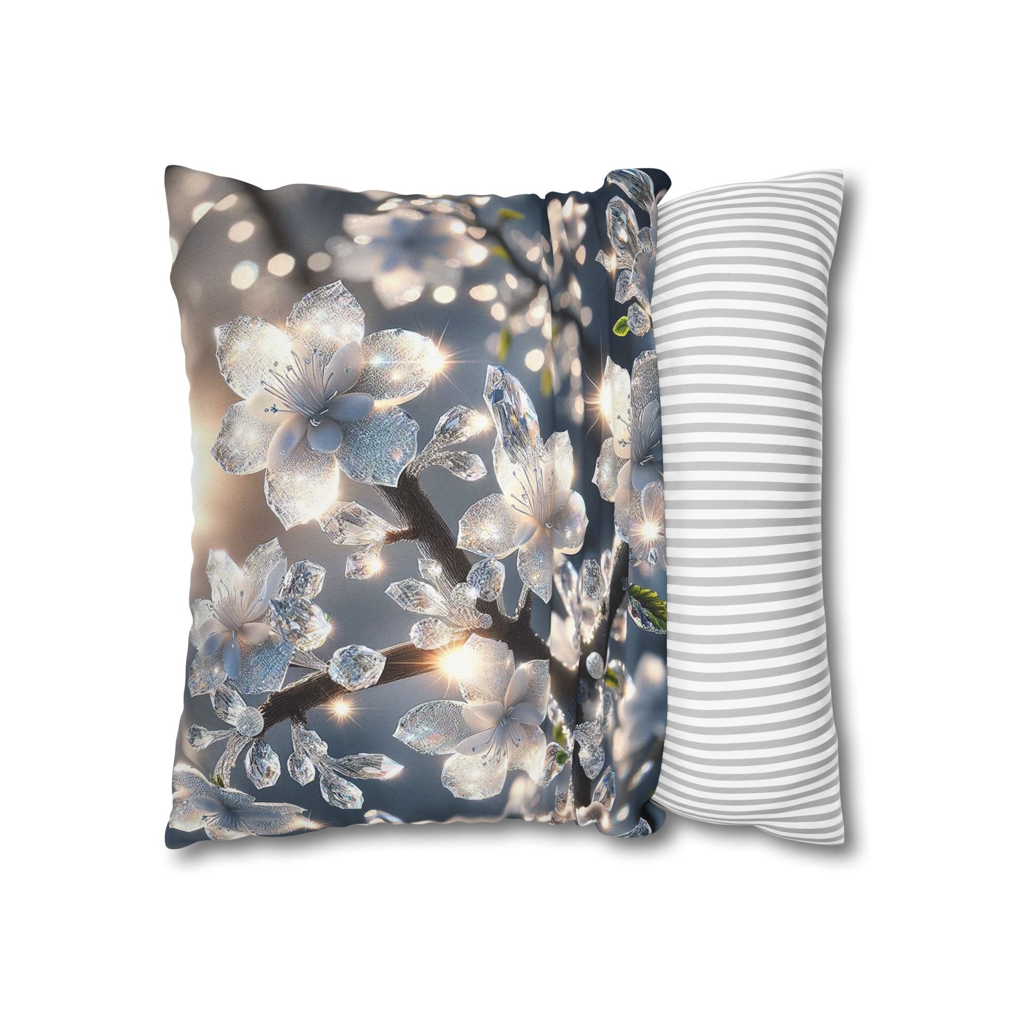 Silver-coloured flowers on grey background - Polyester Square Pillowcase