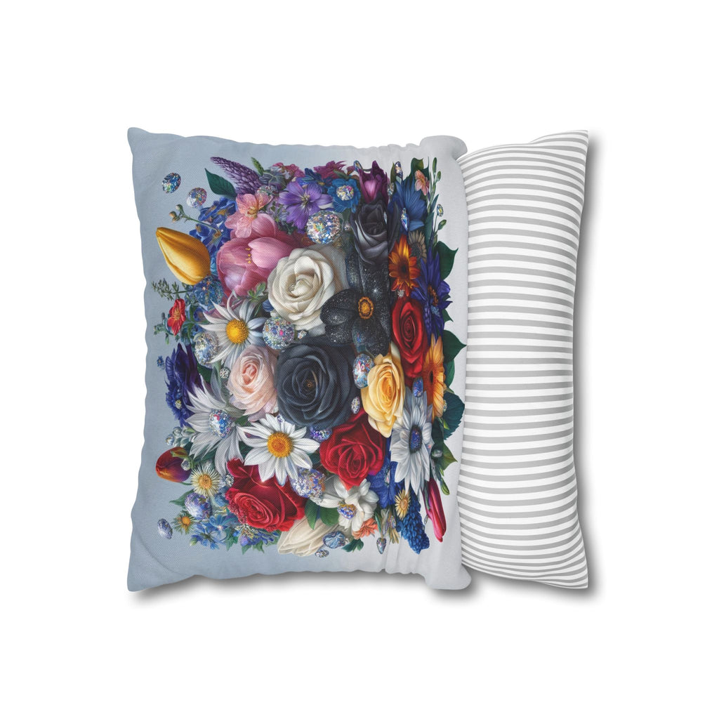 Colourful Bouquet (light-blue background) - Polyester Square Pillowcase