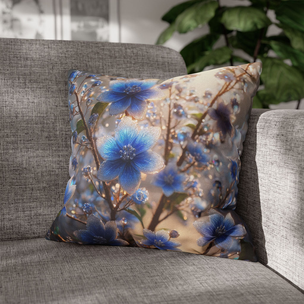 Blue, diamond flowers (4) - Polyester Square Pillowcase
