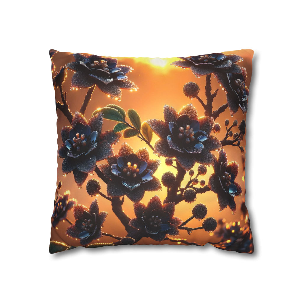 Black flowers in sunset- Suede Square Pillowcase