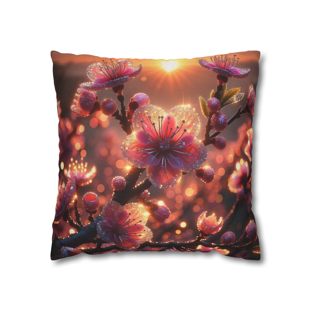 Pink flowers in sunset - Polyester Square Pillowcase