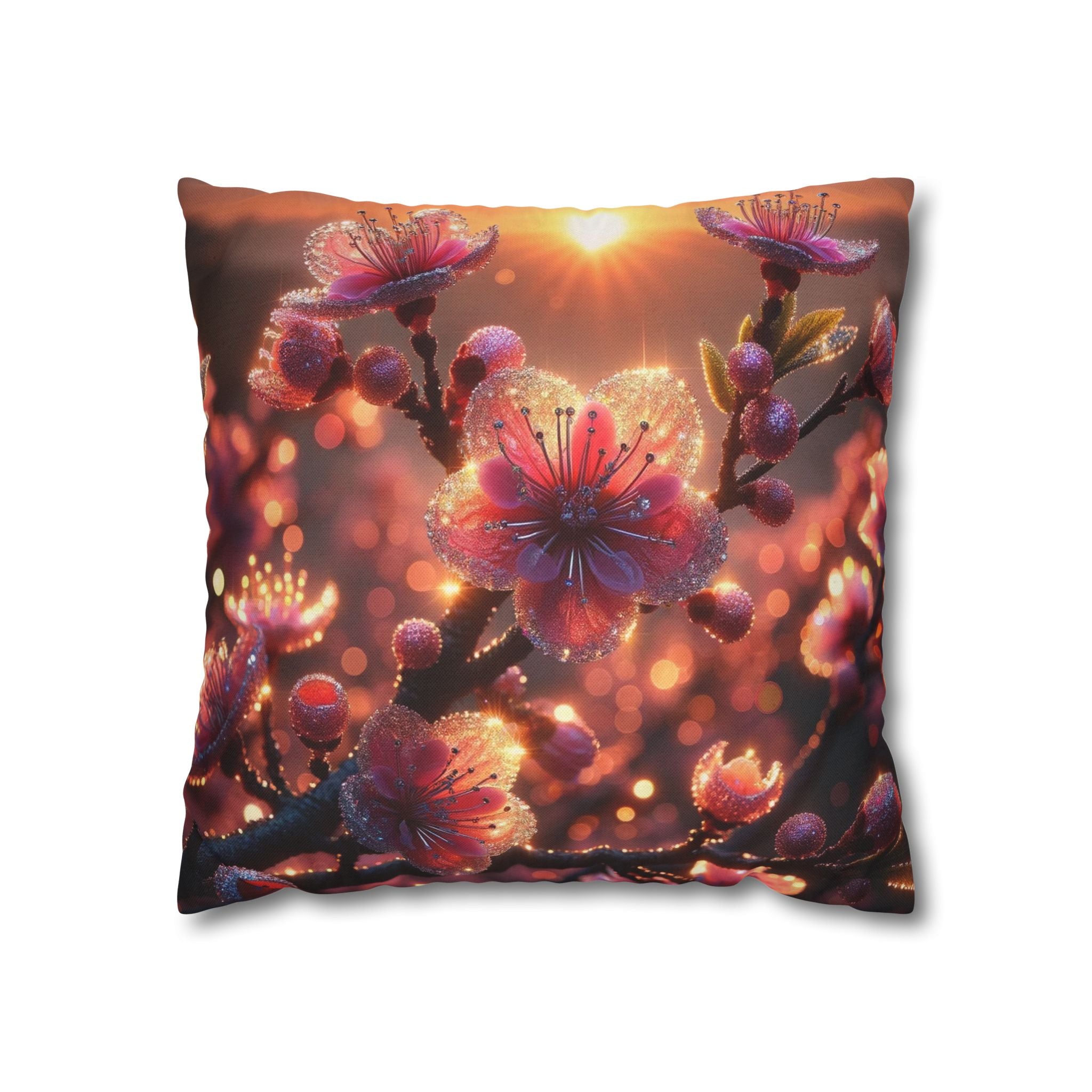 Pink flowers in sunset - Polyester Square Pillowcase