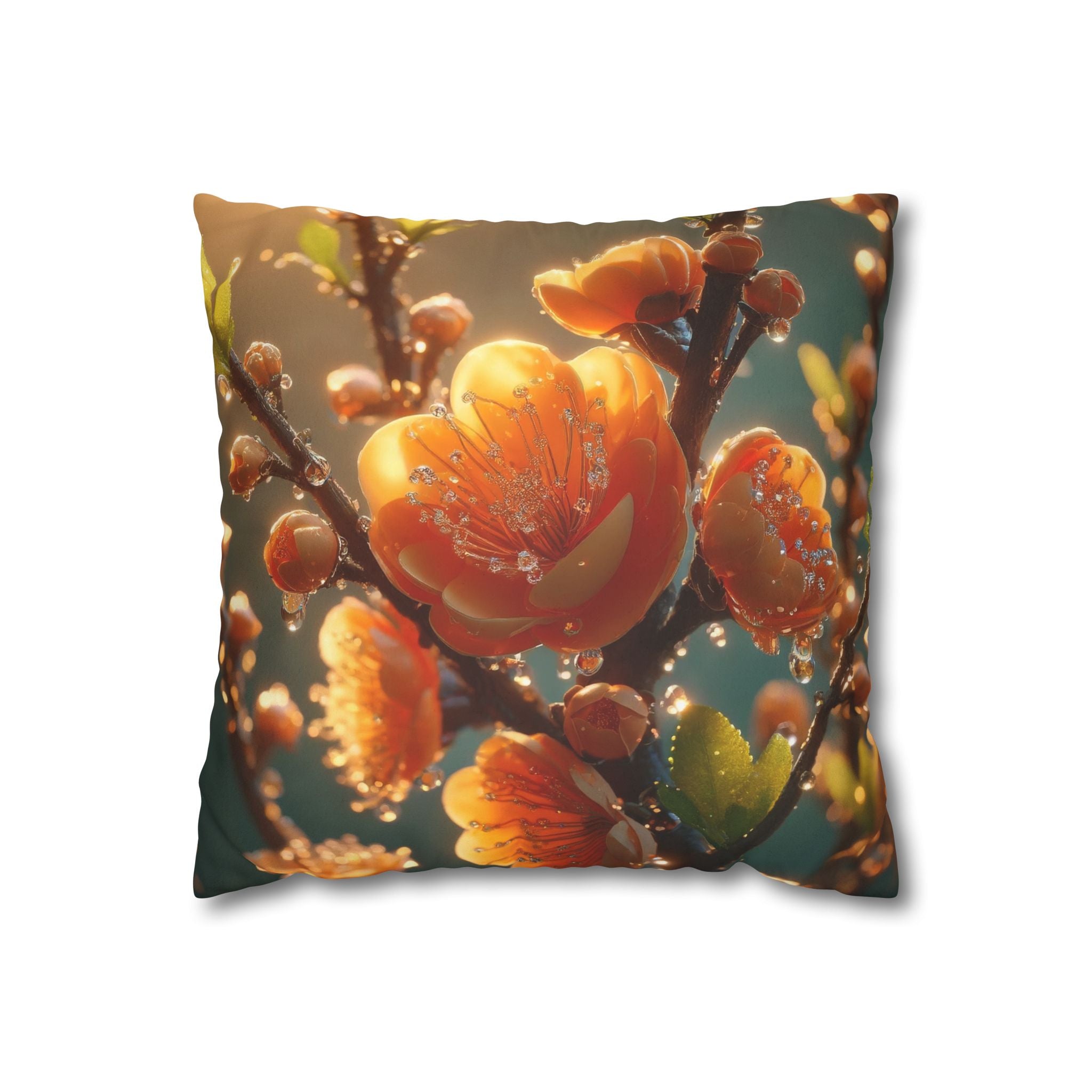 Orange coloured flowers  - Suede Square Pillowcase