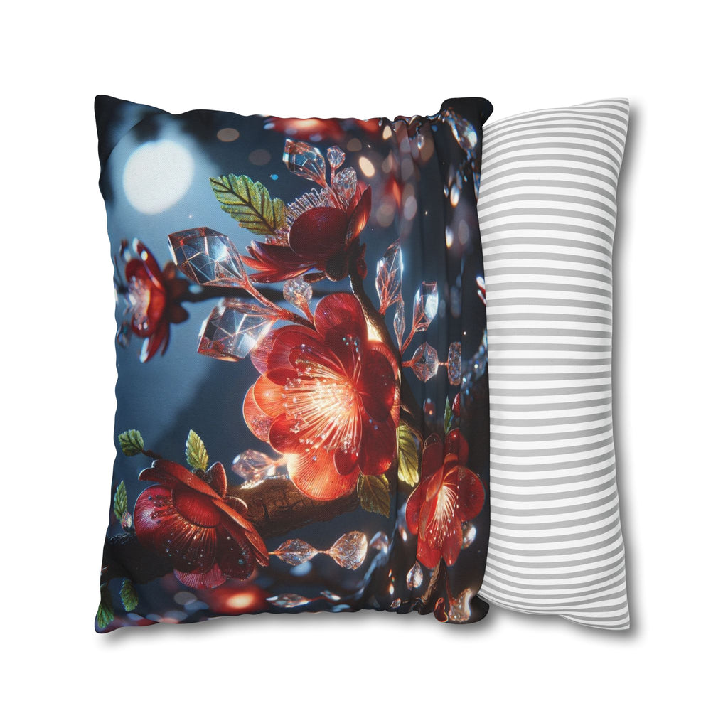 Red flowers in the night - Polyester Square Pillowcase