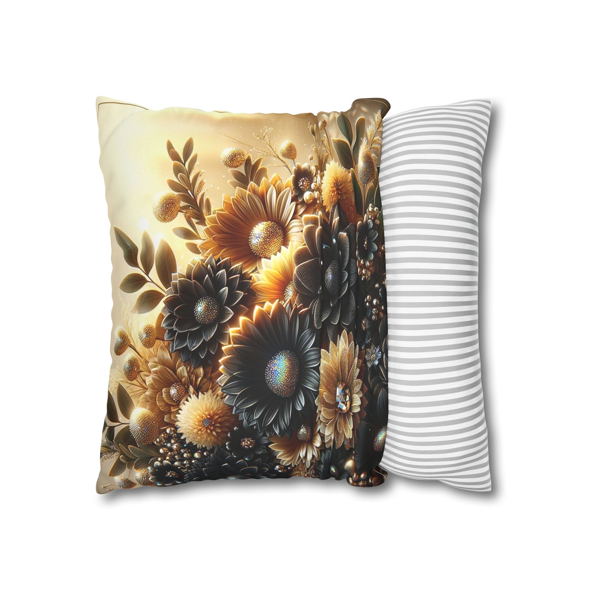 Black and golden Bouquet (with golden background) - Suede Square Pillowcase