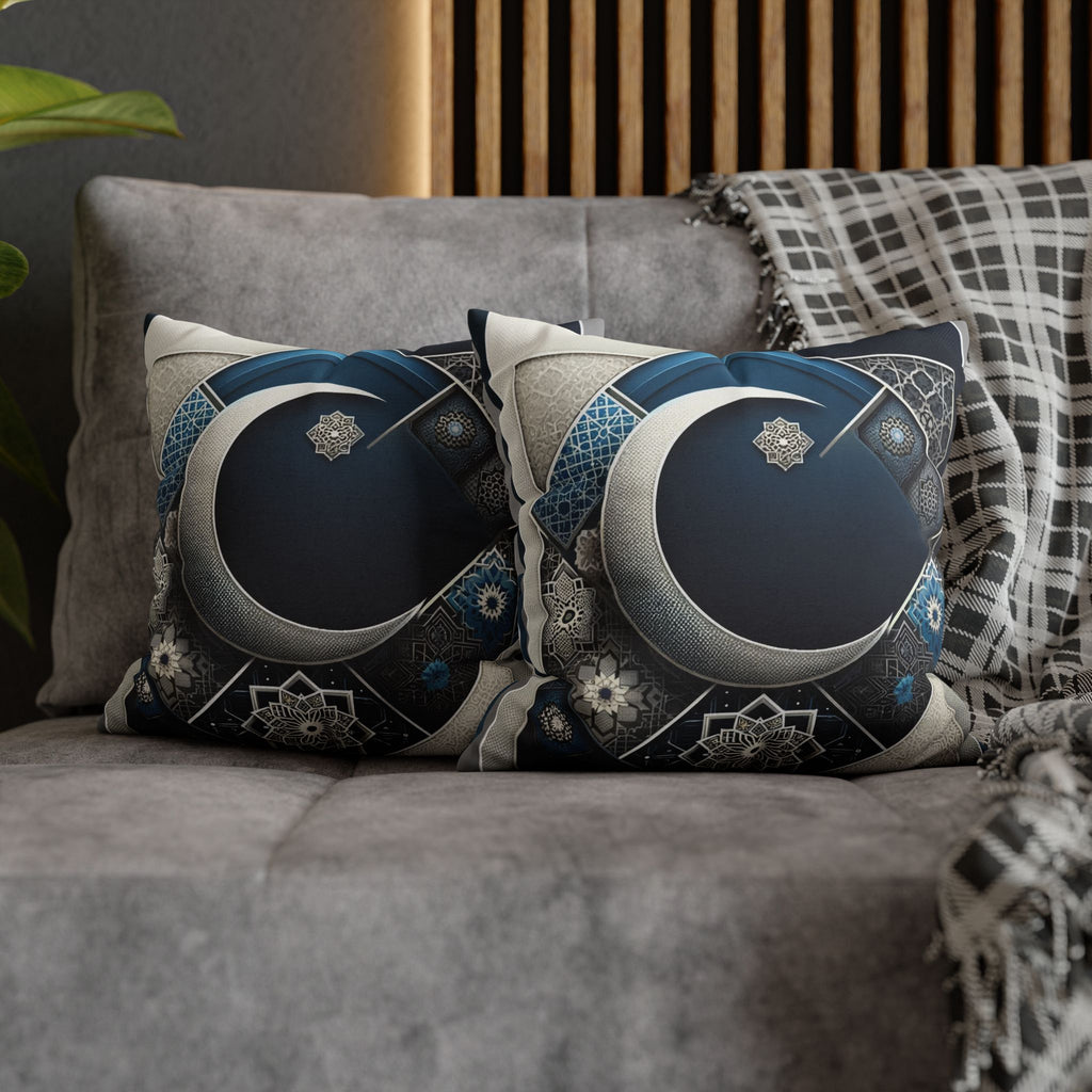 Islamic Art, Silver-blue - Polyester Square Pillowcase