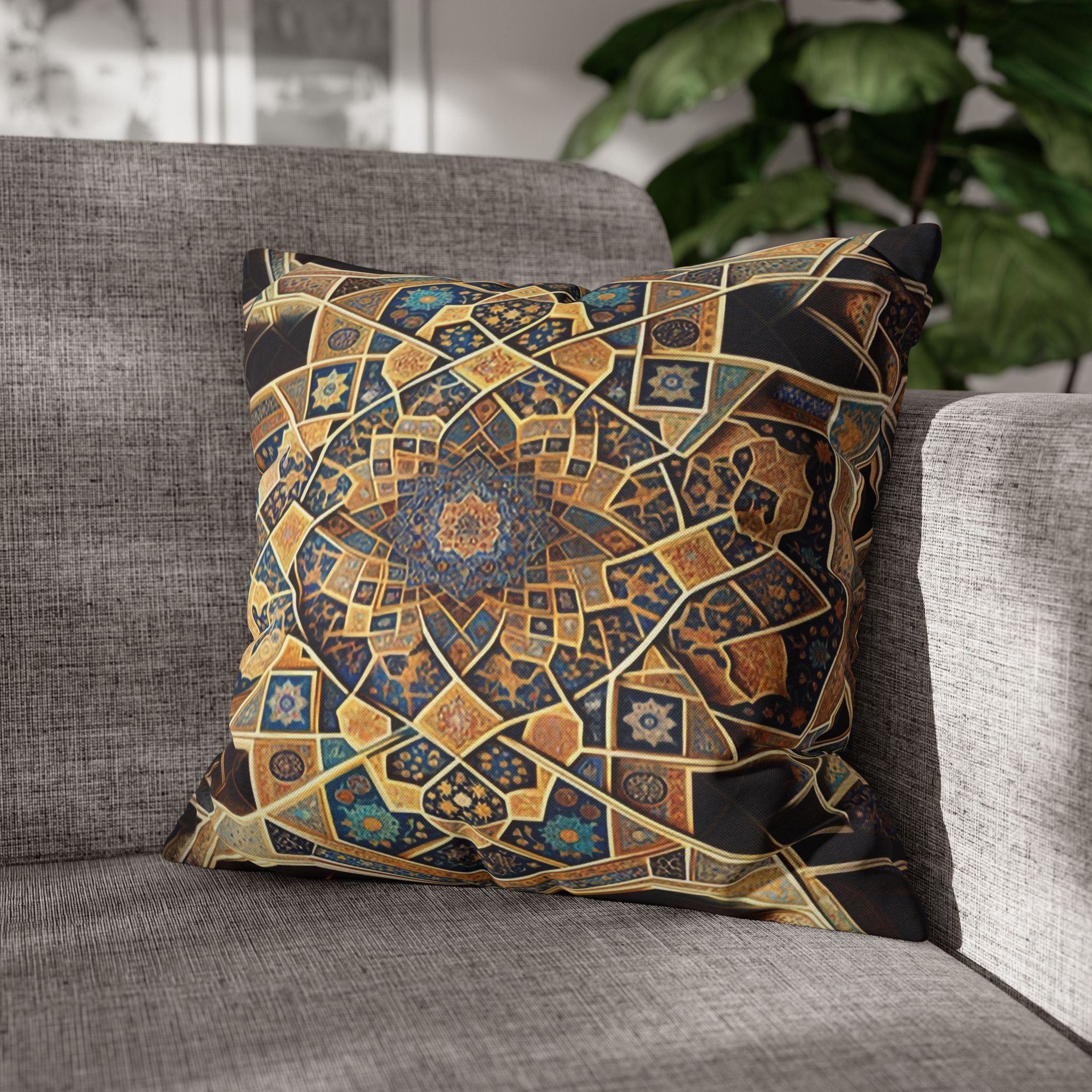 Persian Art, yellow-brown - Polyester Square Pillowcase